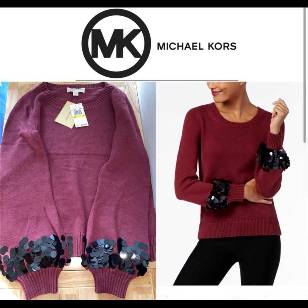 NWT Michael Kors Sequin Long Sleeve Jewel Sweater